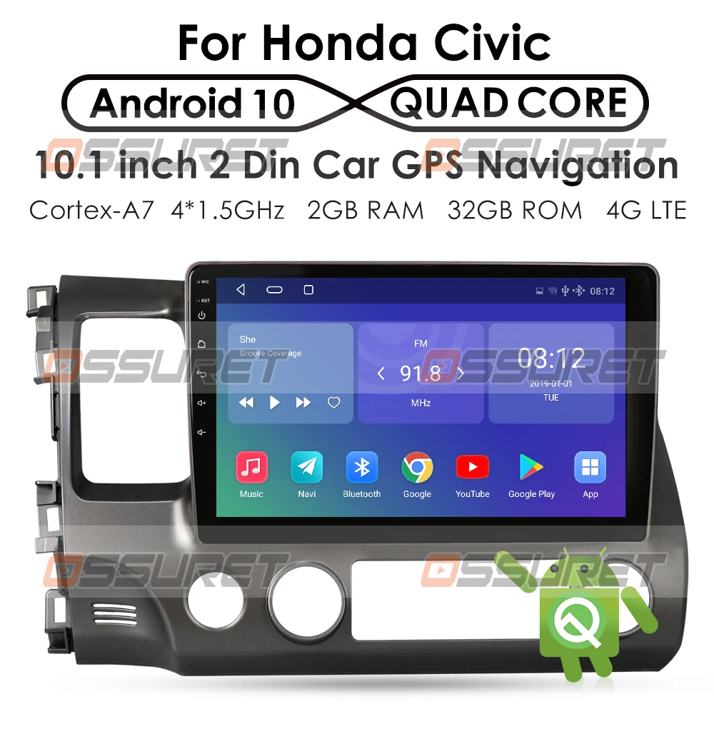 Android 10 2+32 Avto Radio Multimidia Video Predvajalnik Navigacija GPS Avtomobilski Stereo sistem Za Honda Civic 2005-2012 2din Vodja Enote WIFI 4G LTE