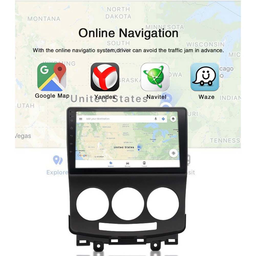 Android 9.1 avtoradio, Predvajalnik Za Mazda 5 2010-2013 1+16 G Navigacija GPS Prostoročna 2 din 8-core cortex-a7 CPU