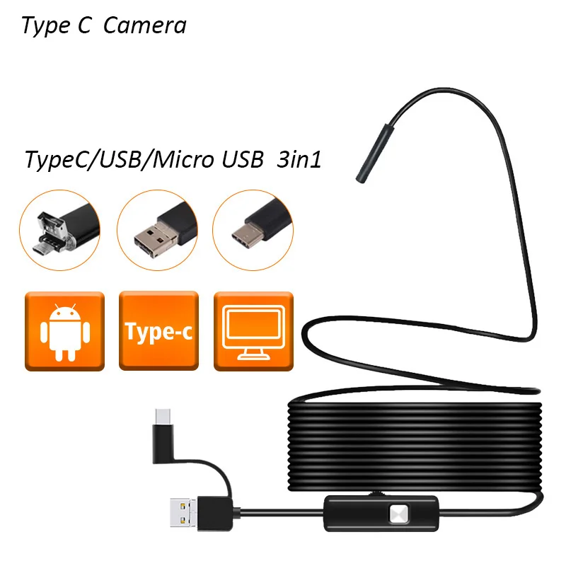 Android Endoskop Fotoaparat 5,5 mm Objektiv 1M 2M Žice USB za pregledovanje Cevi Endoskop OTG USB Borescope Fotoaparat Popravilo Avtomobila