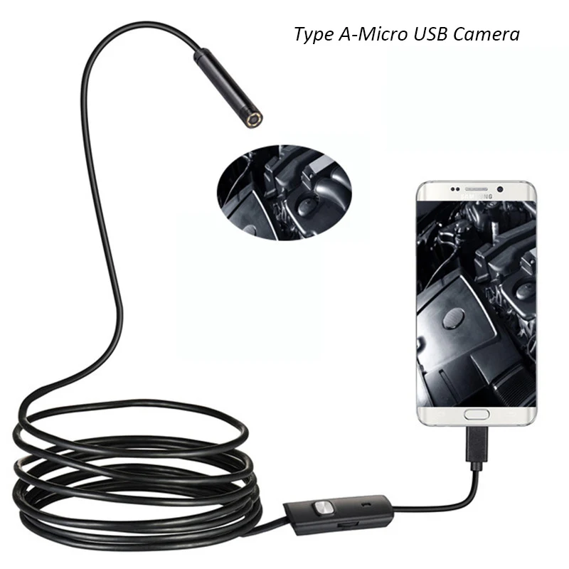 Android Endoskop Fotoaparat 5,5 mm Objektiv 1M 2M Žice USB za pregledovanje Cevi Endoskop OTG USB Borescope Fotoaparat Popravilo Avtomobila