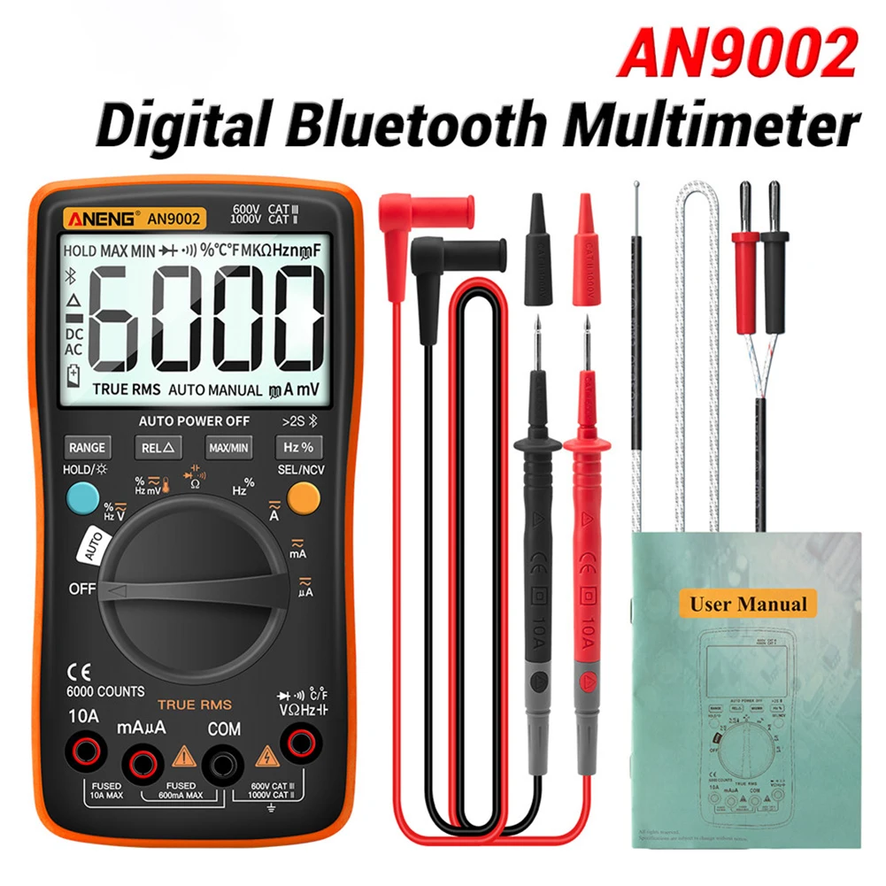 ANENG AN9002 Bluetooth Digitalni Multimeter 6000 Šteje Strokovno MultimetroTrue RMS AC/DC Toka Napetosti Tester Auto-Obseg