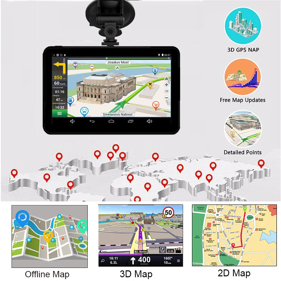 Anfilite 7 palčni HD Android Težka tovornjak GPS Navigacija z AVTO Kamera Rusija/Europe/USA+Francija zemljevidi vozila gps 768M 16GB GPS