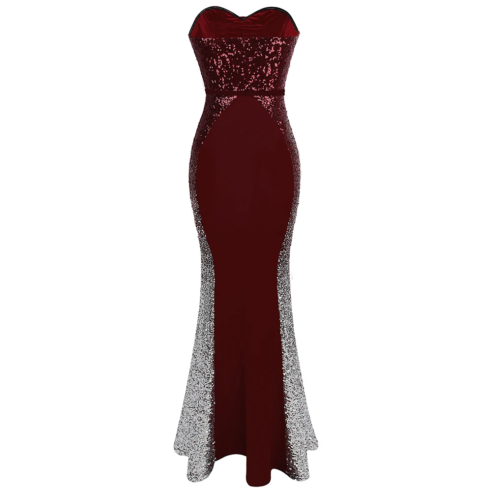 Angel-modnih Prom Obleke Ljubica Gradient Bleščica Kontrast Barve Lok Sashes Preplete Obleko Vino Rdeče 384