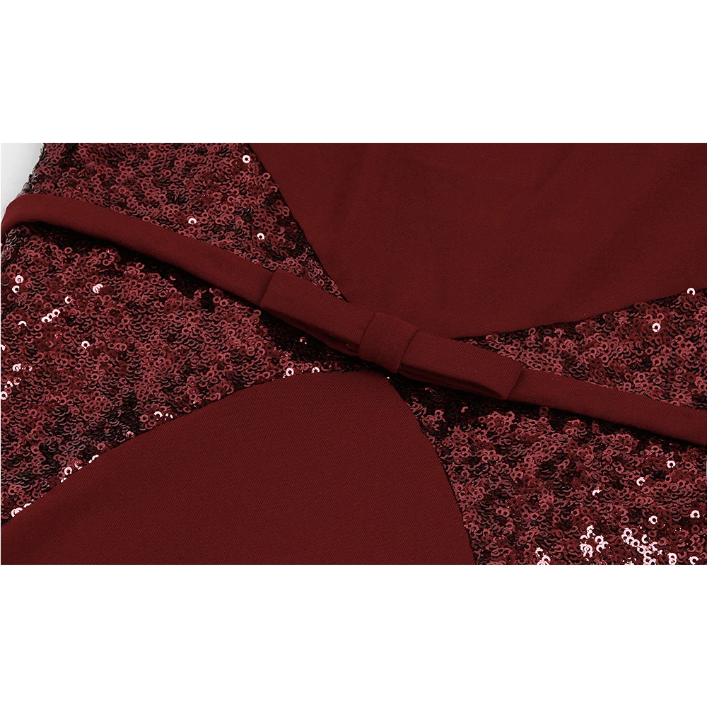 Angel-modnih Prom Obleke Ljubica Gradient Bleščica Kontrast Barve Lok Sashes Preplete Obleko Vino Rdeče 384