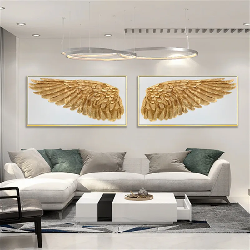 Angel s Krili Wall Art Zlato Folijo Platno Slikarstvo Sodobne Dom Dekor Oljna slika, Slike dnevne Sobe