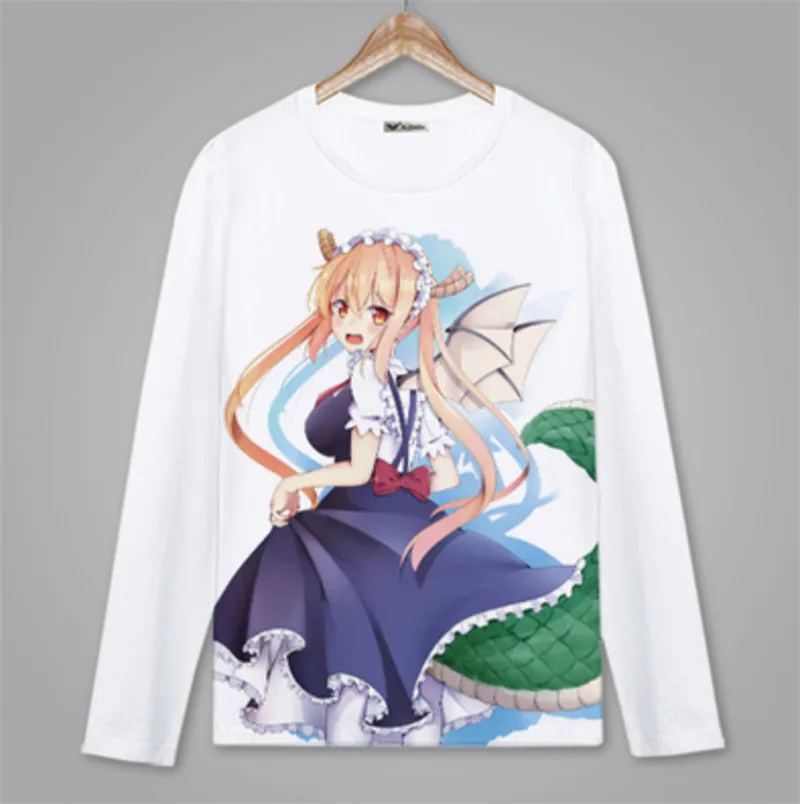 Anime Miss Kobayashi je Zmaj Devica Dolg Rokav T-Shirt Pomlad Jesen Oblačila Vrhnja Odraslih Otrok Poliester Cosplay tshirt