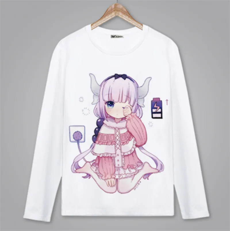 Anime Miss Kobayashi je Zmaj Devica Dolg Rokav T-Shirt Pomlad Jesen Oblačila Vrhnja Odraslih Otrok Poliester Cosplay tshirt