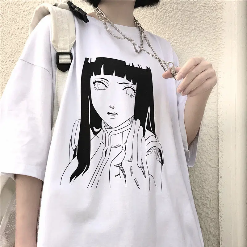 Anime Naruto Hinata Hyuga Bela Majica za Moške, Ženske Harajuku Tshirt Ulzzang korejski Tee Poletje Kratek Sleeve Zgornji del Oblačila Kawaii