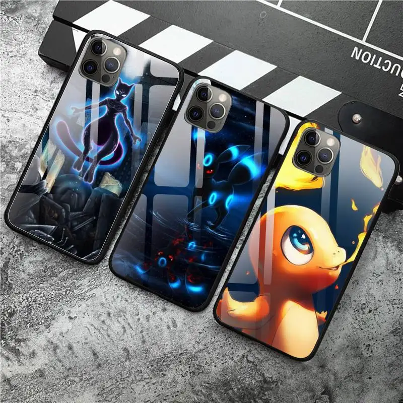 Anime risanke srčkan pokemons Telefon Primeru Kaljeno Steklo Za iPhone 12 Max Pro Mini 11 XR Pro XS MAX 8 X 7 6S 6 Plus SE 2020 primeru