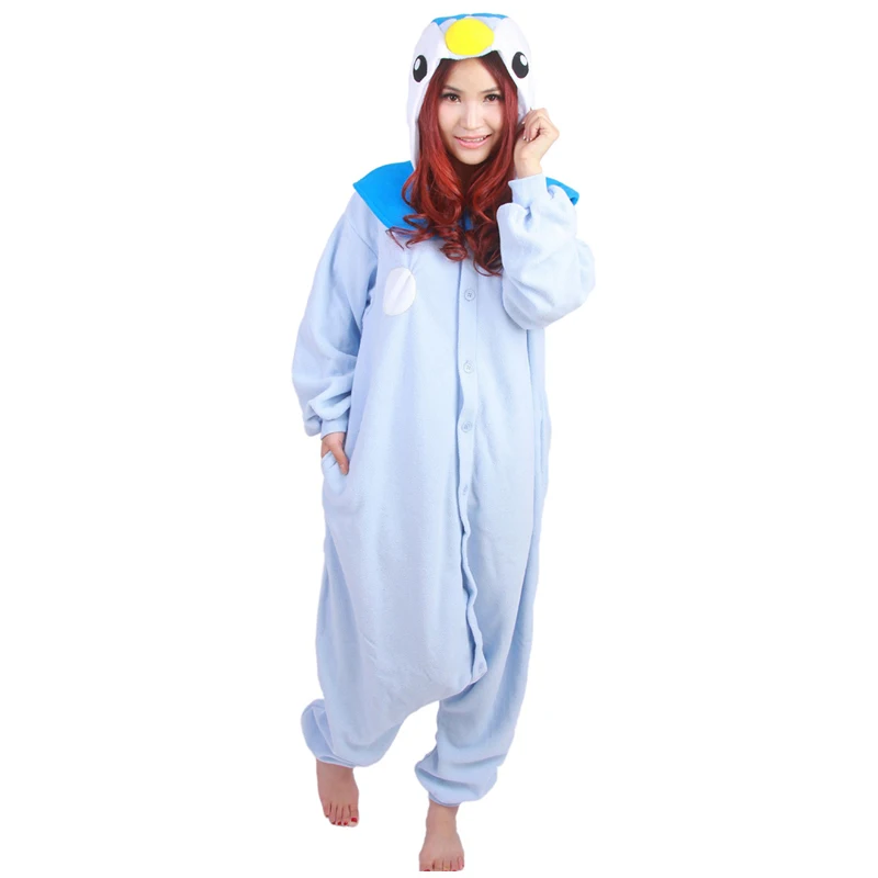 Anime Žep Pošast Piplup Pižamo Homewear Modra Pingvin Dnevni Doma Sleepwear Unisex Onesies Haljo Toplo Runo Odraslih Jumpsuits