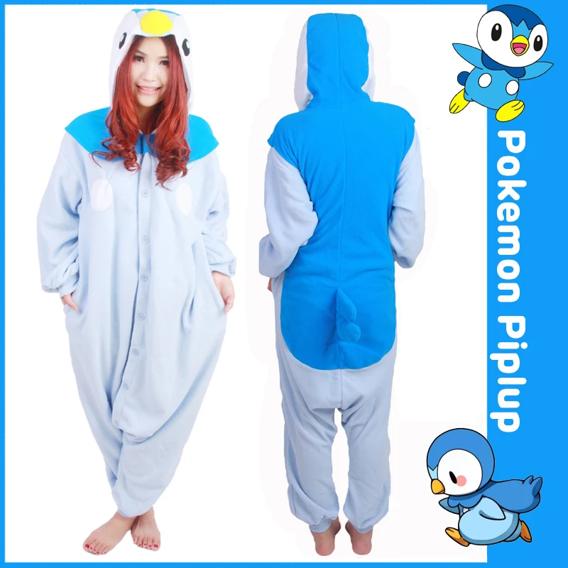 Anime Žep Pošast Piplup Pižamo Homewear Modra Pingvin Dnevni Doma Sleepwear Unisex Onesies Haljo Toplo Runo Odraslih Jumpsuits