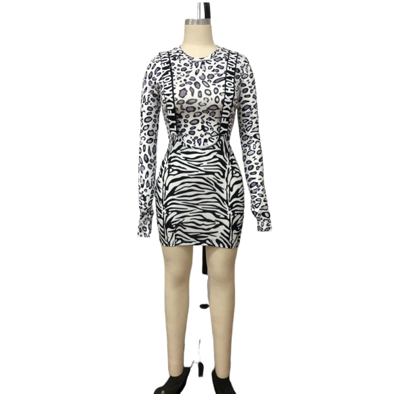 ANJAMANOR Dva Kosa iz Zebra Cheetah Tiskanja Visoko Pasu Krilo z vrhunsko Obleko, Ženska Moda Ujemanja Nizov Pade Klub Obleke D37AC9