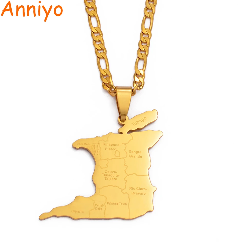 Anniyo (3,5 cm Velik) Trinidad in Tobago Zemljevid Ime Mesta Ogrlico, Obesek Za Ženske, Moške, Zlata Barva Trendy Etnične Nakit Darila #119421