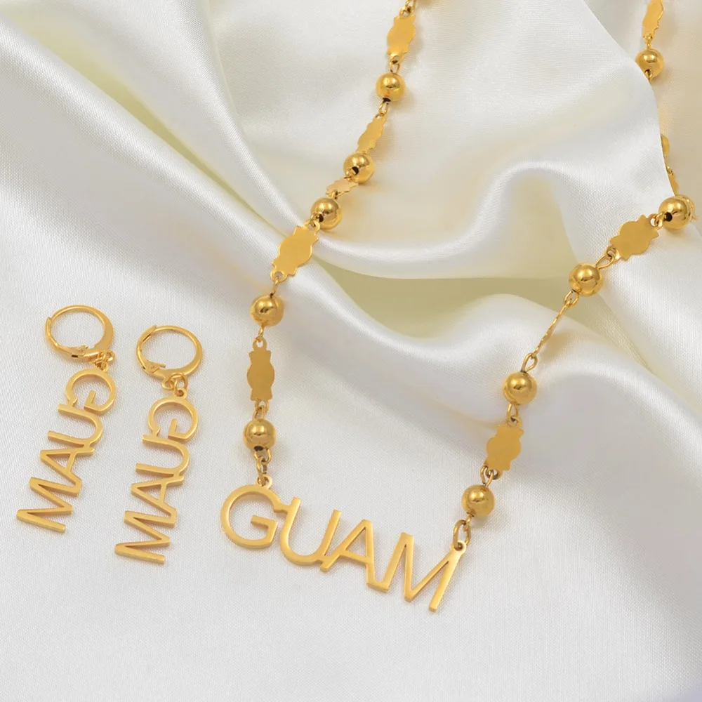 Anniyo Guam Obesek Kroglic Ogrlice Uhani kompleti za Ženske Zlata Barva Žogo Verige Nakit Trendy Otokih Stranka Darila #069321