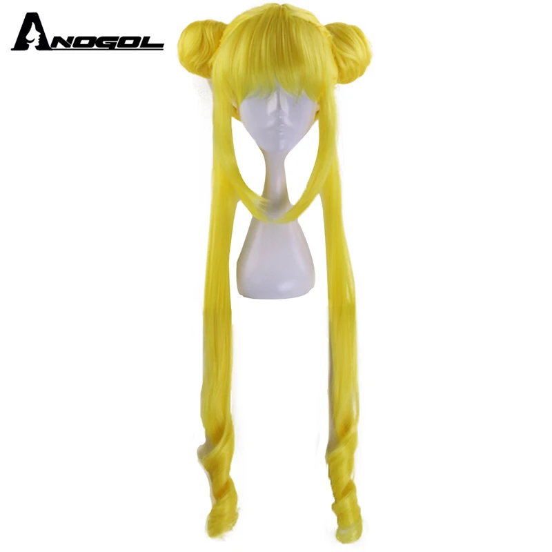 Anogol Čisto Nov Sailor Moon Usagi Tsukino Dolge Kodraste Blondinka Dvojno Čop, Sintetičnih Cosplay Lasuljo Za Dekle Kostum Stranka