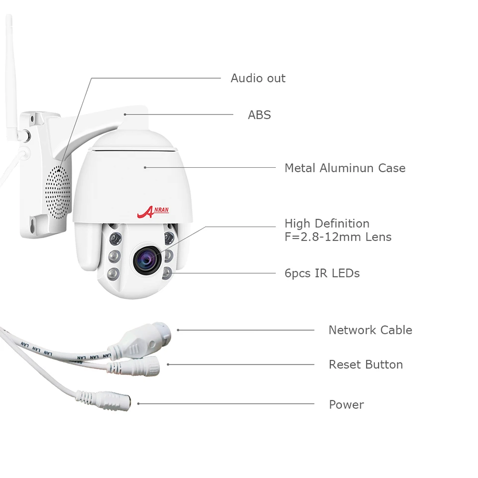 ANRAN 1080P HD IP 4XZoom 2.8-12MM 2.0 MP PTZ WIFI Varnostnih kamer CCTV Zunanji Avdio E-poštni Alarm 64GB kartica SD