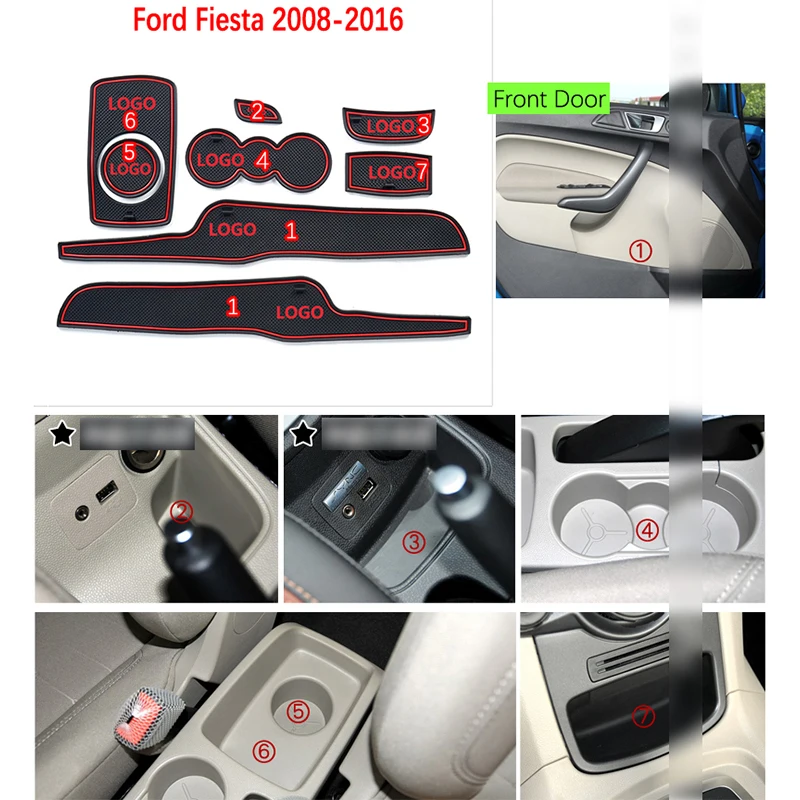 Anti-slip Vrata Avtomobila Pokal Gume Blazine za Ford Fiesta 2008~2016 2009 2010 2011 2012 2013 2016 Groove Mat Dodatki