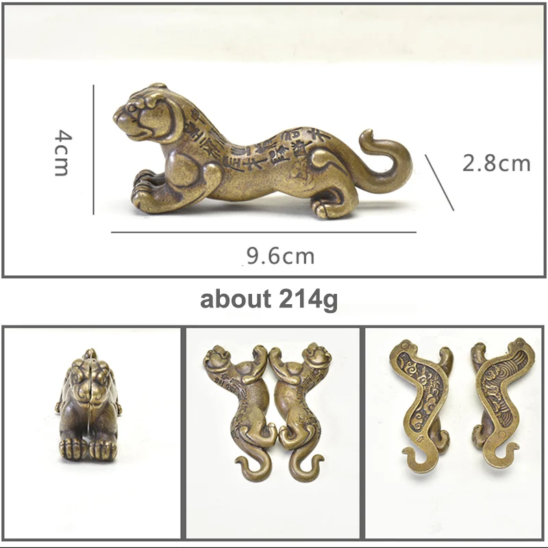 Antični Bronasti Kitajski Anticent Simboli Poveljnika, Pečat ali Tally Tiger Figurice Miniature Domače Namizne Dekoracije Dodatki