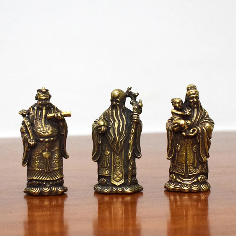 Antični Bronasti Taoism Trije Bogovi Blagoslov Bogastvo življenjsko dobo Kip Čistega Bakra Buda Figurice Okraski Feng Shui Doma MJ903