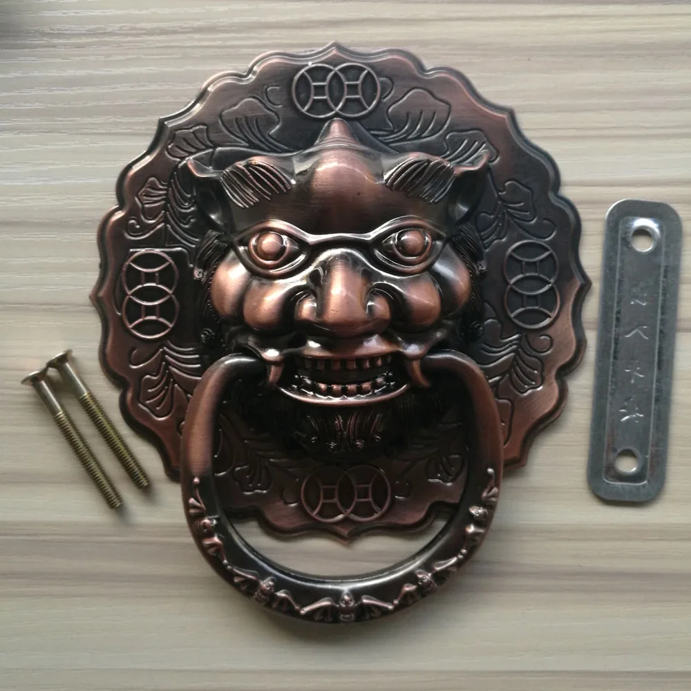 Antični Lev kljuke Vrat Tolkalo Lev glavo lesa vrata ročaji in gumbi za dom letnik bronasto Kitajski stil