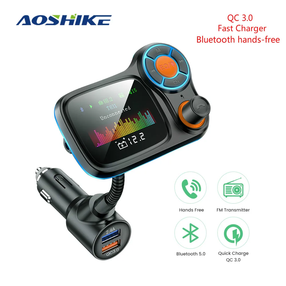 AOSHIKE Avto Bluetooth 5.0 FM Oddajnik kompletom za Prostoročno AUX BT Bluetooth Sprejemnik Mp3 Predvajalnik z QC 3.0 Hitro Adapter za Polnilnik
