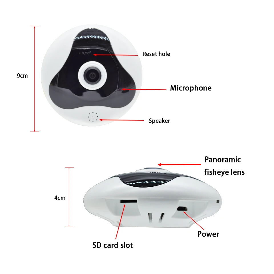 AOUERTK 360-Stopinjski 960P Fotoaparat dvosmerni Audio, SD Card Slot Night Vision WiFi Polno Ogled Video IP Kamera, WiFi, Mini CCTV Fotoaparat VR