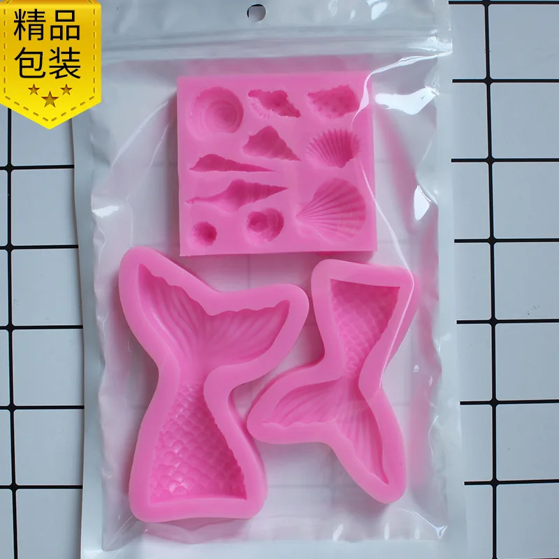Aouke morska deklica rep zvezda conch 3 kos set silikonsko plesni mehko glino sladkarije gline plesni Torta dekoraterstvo orodje