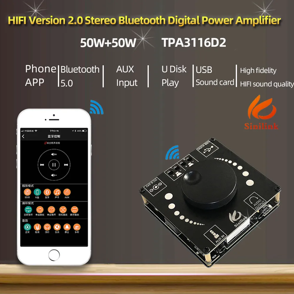 AP50H HI-fi Bluetooth 5.0 Wireless Audio TPA3116D2 Digitalni Ojačevalnik Stereo Odbor 50Wx2 Amp Amplificador USB, AUX 3,5 MM APP
