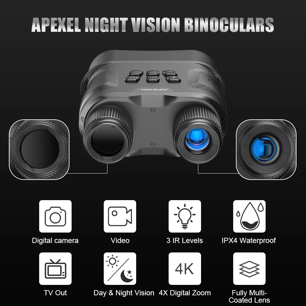 APEXEL Night Vision Naprave Daljnogled LCD Zaslon Infrardeči (IR) HD kamera nepremočljiva zoom daljnogled Za Lov Video snemanje