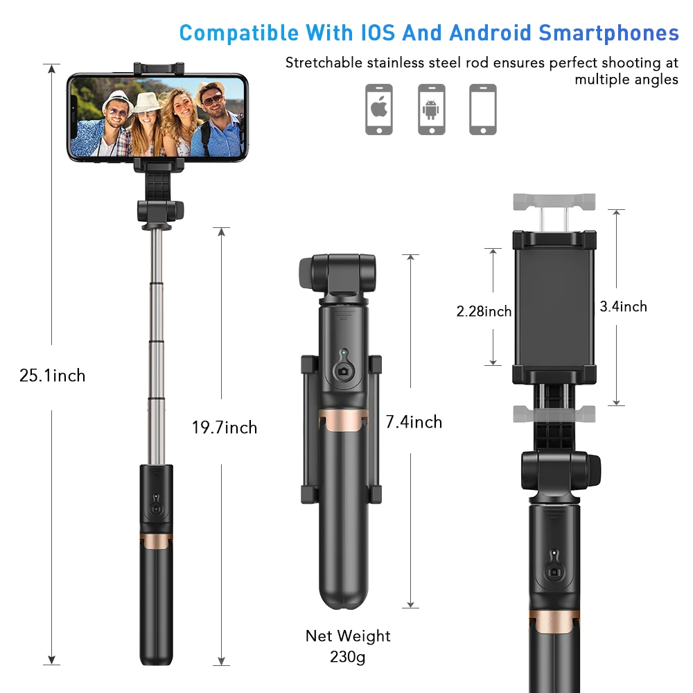 APEXEL Selfie Palico Stabilizator Telefon, Dlančnik Stojalo Prilagodljiv 360 Vrtenja 3 načini oddaljene za iPhone, Samsung PTZ Action Cam