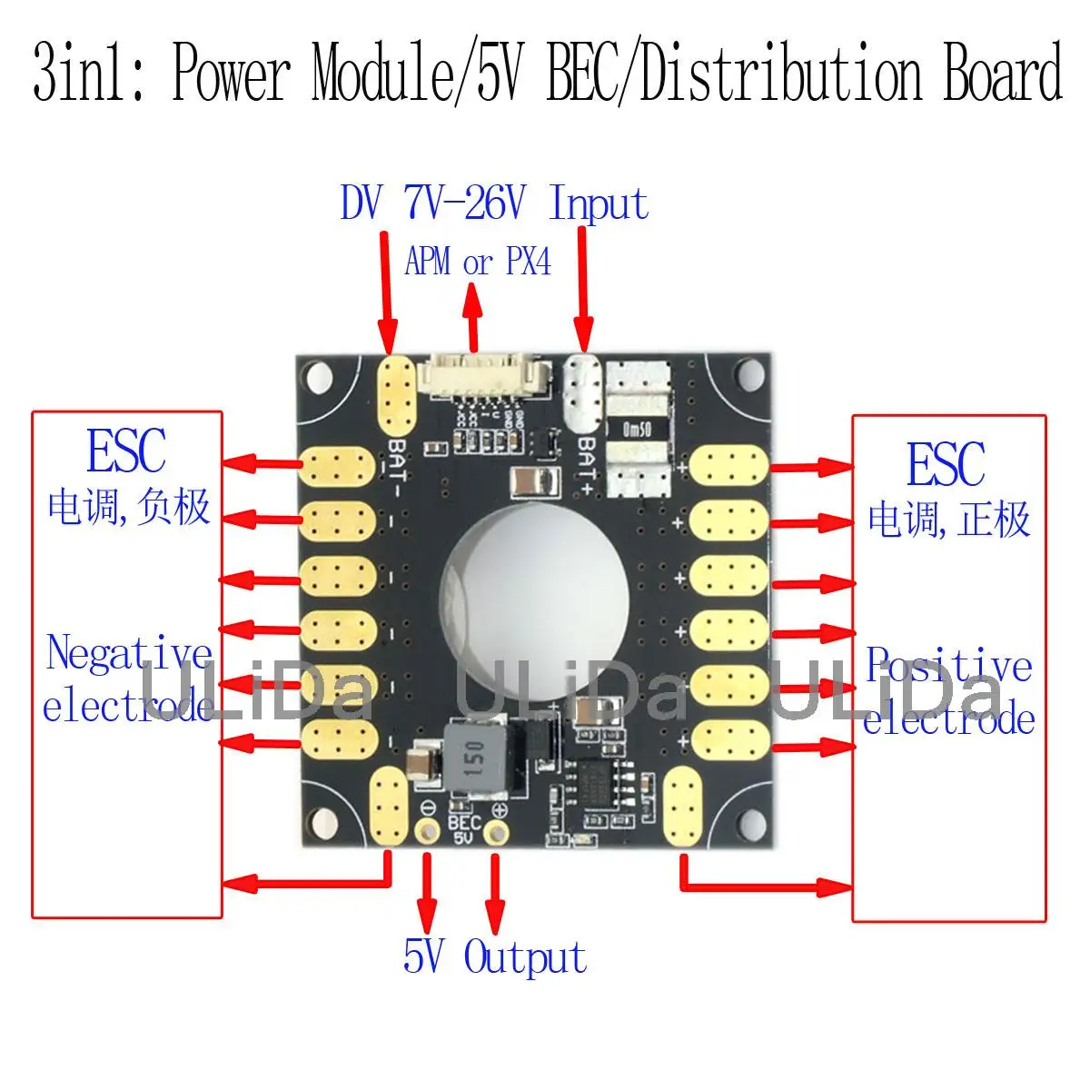 APM / PIXHAWK / 3DR 3in1 Power Modul ESC Distribucijo Odbor 5V BEC 3 v 1 za APM in Pixhawk PX4 RC FPV Brnenje Quadcopter