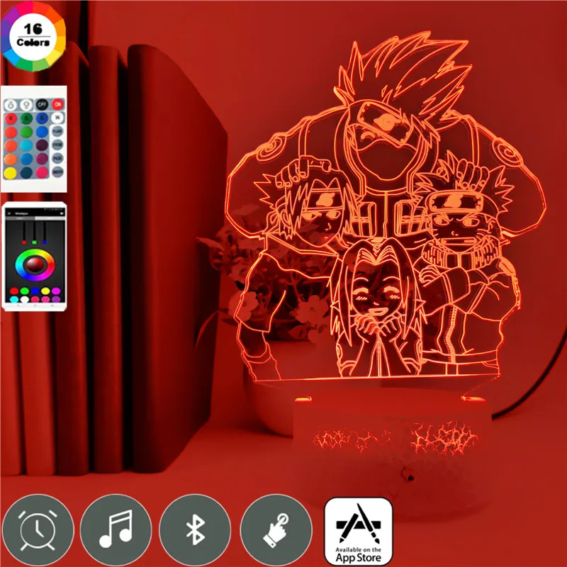 App Nadzor Led Nočna Lučka Anime Naruto Uzumaki Otroci Ekipa 7 Kakashi Hatake Otroka Soba Dekor Nočna Sasuke Uchiha 3d Lučka