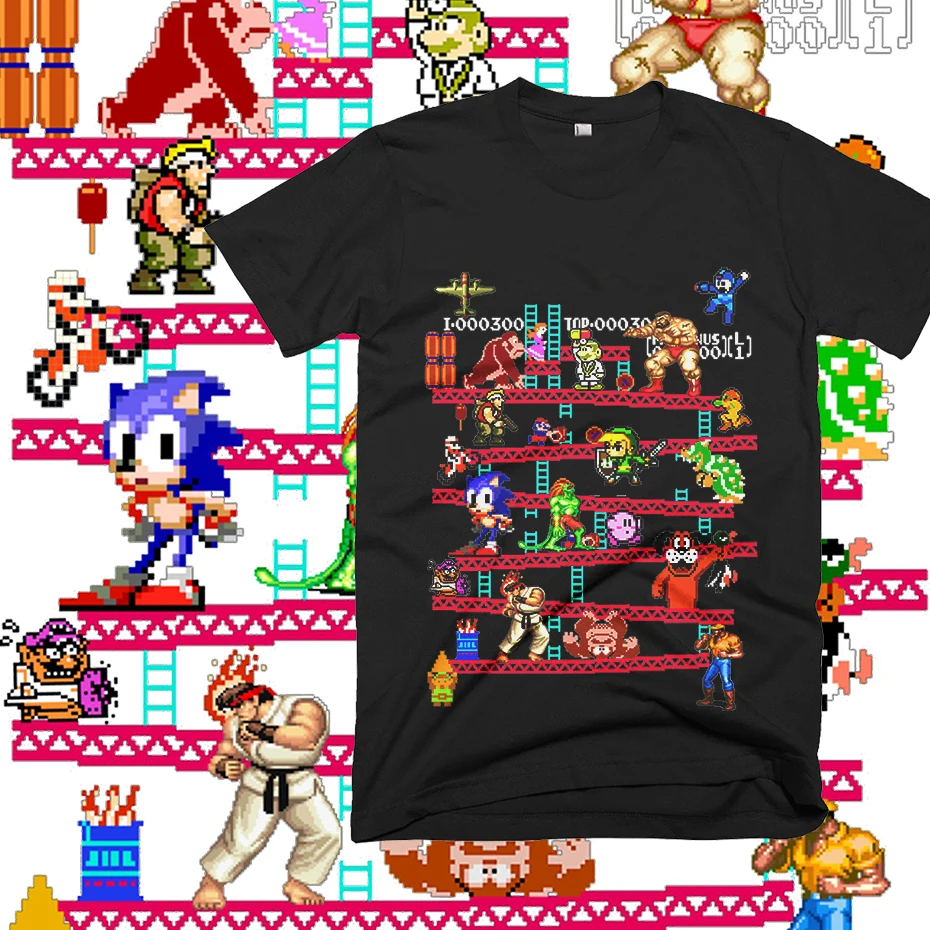 Arkadne Igre Donkey Kong Kolaž T Shirt FC Konzole Igre Vintage Stil Tee Shirt Bombaža, Plus Velikost LA Camiseta