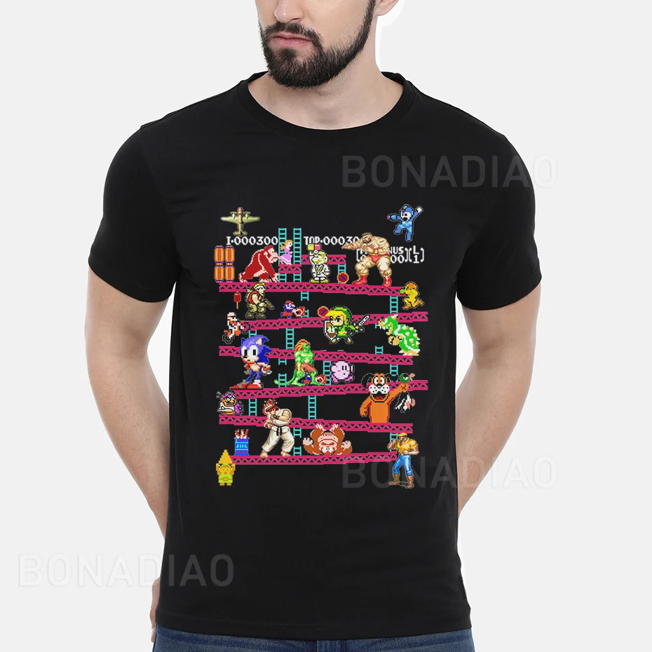 Arkadne Igre Donkey Kong Kolaž T Shirt FC Konzole Igre Vintage Stil Tee Shirt Bombaža, Plus Velikost LA Camiseta