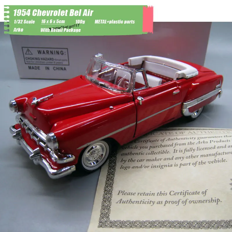Arko 1/32 Obsega Modela Avtomobila Igrače 1954 Chevrolet Bel Air Convetible Diecast Kovinski Modela Avtomobila Igrača Za Darilo,Otroci,Zbirka