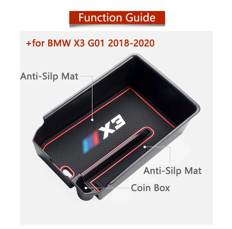 Armrest Polje Shranjevanje za BMW X3 G01 2018 2019 2020 Nalaganje Tidying Avto Organizator Anti-Slip Gumo Pribor X3M xDrive 20i 20 d