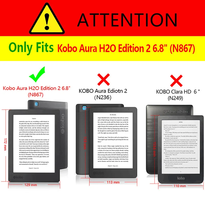 AROITA primeru za Kobo Aura H2O edition 2th Gen 2017 (Model N867) - Lahki Smart Slim Fit Shell Pokrov z Auto Sleep/Wake