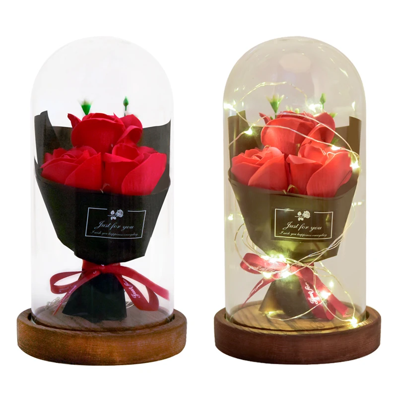 Aromaterapija Milo Rose LED Luči Milo Šopek rož Steklena Kupola Poroko Umetne Rože Valentines Rojstni dan Mater Dan Darilo