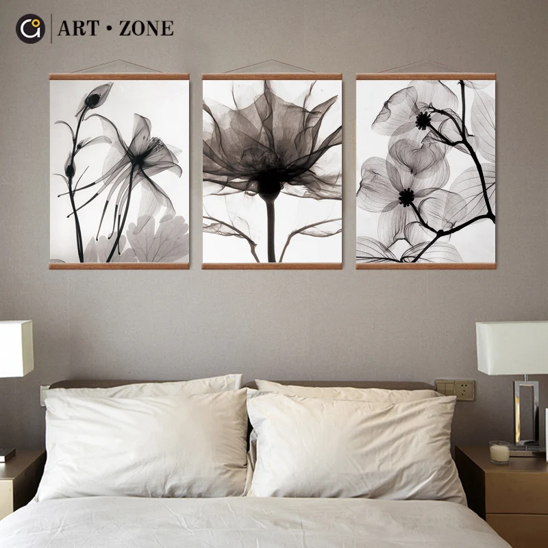 ART ZONE Moderno črno beli Cvet Povzetek Poiščite slikarstvo natisne Wall Art Platno plakat Umetnine Doma, dnevna soba, spalnica dekor