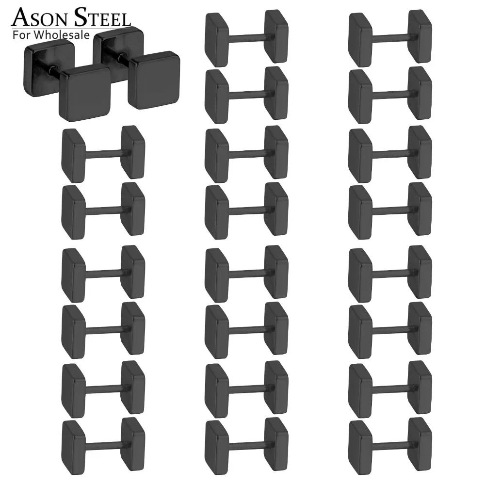 ASONSTEEL Mens 4/6/8 mm, Črn Dvojno Kvadratnih Vijak Uhani iz Nerjavečega Jekla Stud Uhani