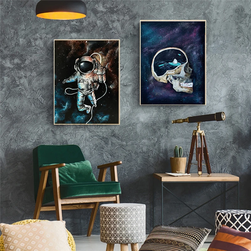 Astronavt Zunanji Prostor Oljna slika na Platnu Otroci Soba Dekor Sanjajo Zvezde, Plakat in Tiskanje Stenske Slike za Dekoracijo Doma