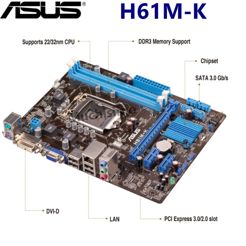 ASUS H61M-K matični plošči Prvotne Core i7 i5, i3 intel LGA 1155 DDR3 PCI-E 3.0 USB2.0 16 GB SATA VGA Namizje Mainboard Uporablja