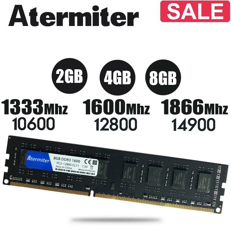 Atermiter 8GB DDR3 1600Mhz PC3 1866Mhz 1333 RAM Namizni RAČUNALNIK DIMM Pomnilnik RAM 240 nožice, 4 GB, 8 G 4G Heatsink 1866 1600 1333 RX 580