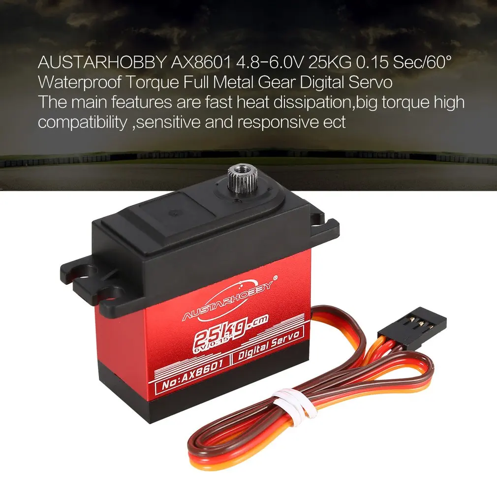 AUSTARHOBBY AX8601 4.8-6.0 V 25 KG 0.15 sekund / 60 stopinj nepremočljiva navora polno kovinski gear digitalni servo za RC avto deli