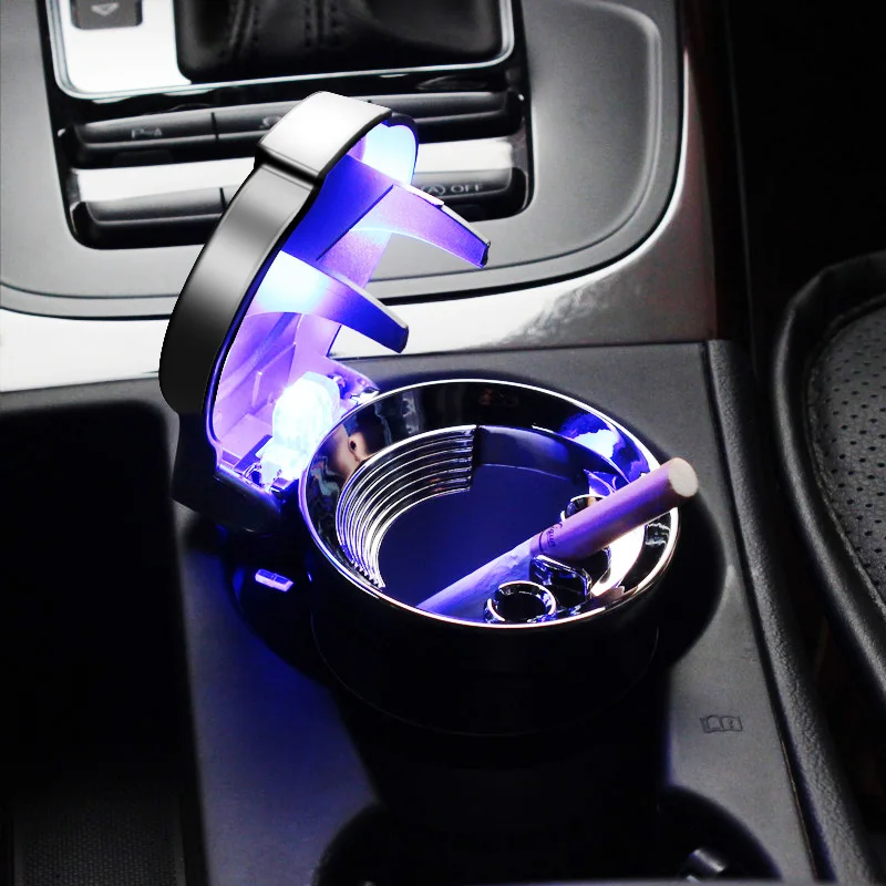 Auto Splošna Svetlobna pepelnik z LED luči flip sijaj kovinsko bazo avto velike ustvarjalne Prenosni pepelnik Avto Notranja Oprema