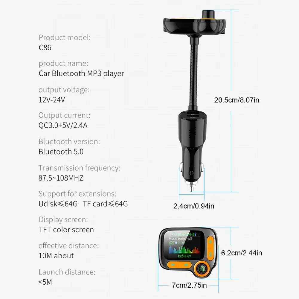 Avto MP3 Predvajalnik Glasbe Bluetooth 5.0 sprejemnik Dvojni Polnjenje prek kabla USB Vrata QC 3.0 Hands-Free (prostoročni Avtomobilski Polnilnik Radijski Sprejemnik Brezplačna Dostava