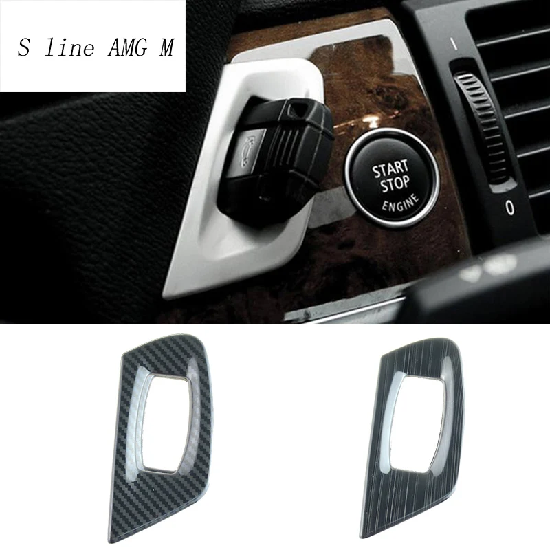 Avto Styling ogljikovih Vlaken ključavnična luknja okrasni obroč Ključ za Vžig Zaklepanje Plošča Zajema Trim Nalepke Za BMW X5 X6 E70 E71 Dodatki