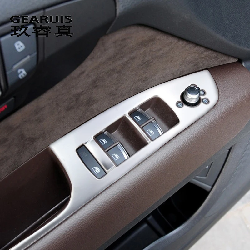 Avto styling vrata armrest plošča zajema trim za Audi Q7 4l steklo dvignite gumbi okvir nalepke trakovi iz Ogljikovih vlaken Avto nalepke