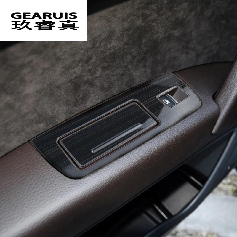 Avto styling vrata armrest plošča zajema trim za Audi Q7 4l steklo dvignite gumbi okvir nalepke trakovi iz Ogljikovih vlaken Avto nalepke
