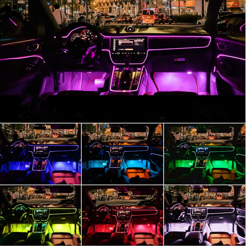 Avto Vzdušje Luči, EL Neon Žice, Trakovi, RGB Svetlobe Več Načinov App Zvočni Nadzor Auto Notranje Okrasne Sobne Neonske Svetilke